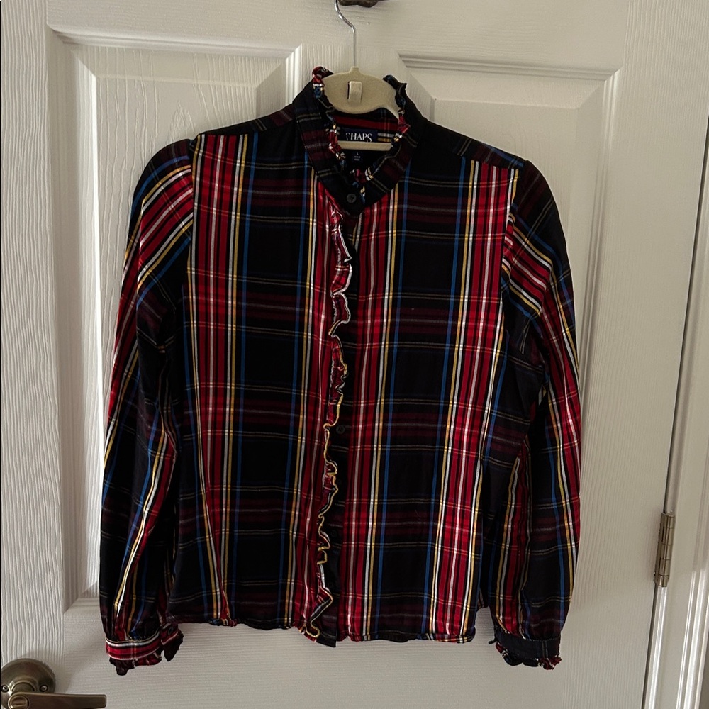 Vintage Chaps Ruffled Plaid Blouse